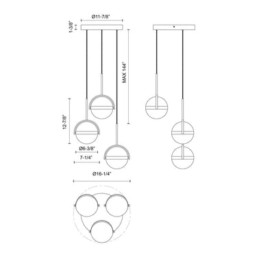 Alora Globo LED Multi Pendant 3 Head UNV - Crescent Harbor