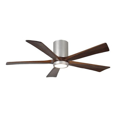 Atlas Irene-5HLK Five Bladed Paddle Fan in Brushed Nickel with Walnut Tone Blades and LED Light kit. - Crescent Harbor