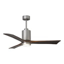 Atlas Patricia-3 Three Bladed Paddle Fan in Brushed Nickel with Walnut Tone Blades and LED Light kit. - Crescent Harbor