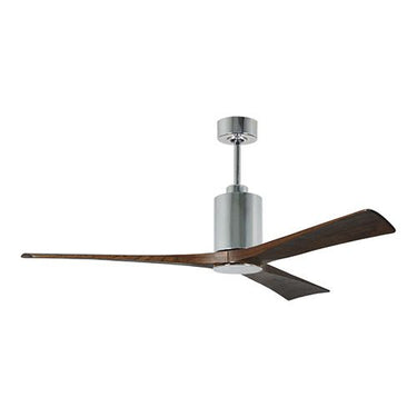 Atlas Patricia-3 Three Bladed Paddle Fan in Polished Chrome with Barnwood Tone Blades and LED Light kit. - Crescent Harbor
