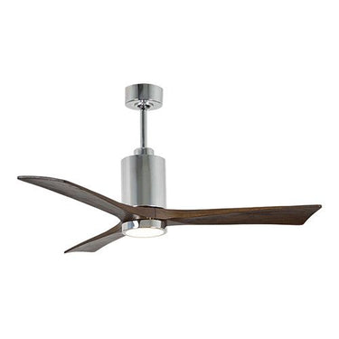 Atlas Patricia-3 Three Bladed Paddle Fan in Polished Chrome with Walnut Tone Blades and LED Light kit. - Crescent Harbor