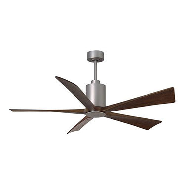 Atlas Patricia-5 Three Bladed Paddle Fan in Brushed Nickel with Barnwood Tone Blades and LED Light kit. - Crescent Harbor