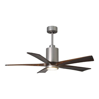 Atlas Patricia-5 Three Bladed Paddle Fan in Brushed Nickel with Walnut Tone Blades and LED Light kit. - Crescent Harbor