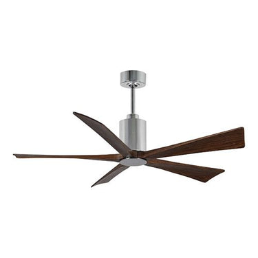Atlas Patricia-5 Three Bladed Paddle Fan in Polished Chrome with Barnwood Tone Blades and LED Light kit. - Crescent Harbor