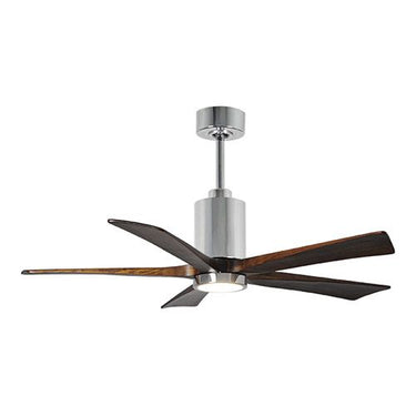 Atlas Patricia-5 Three Bladed Paddle Fan in Polished Chrome with Walnut Tone Blades and LED Light kit. - Crescent Harbor