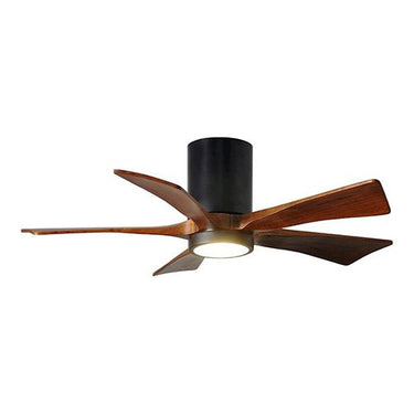 AtlasIrene-5HLK Five Bladed Paddle Fan in Matte Black with Barnwood Tone Blades and LED Light kit. - Crescent Harbor