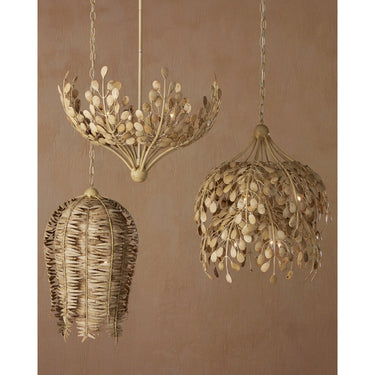 Currey & Company 16.5" Tiptur 3-Light Coco Shell Pendant 5