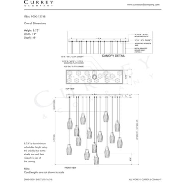 Currey & Company 20.5" Posh Linear 15-Light 3-D Printed Porcelain Pendant 5