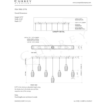 Currey & Company 20.5" Posh Linear 7-Light 3-D Printed Porcelain Pendant 5