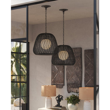 Currey & Company 21.75" Osbert Black 1-Light Twine Pendant 8