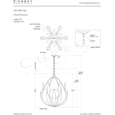 Currey & Company 26" Endymion 1-Light Glass Chandelier 8