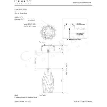 Currey & Company 5.5" Posh Round 1-Light 3-D Printed Porcelain Pendant 4