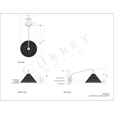 Currey & Company 5000-0139 Basket Swing Arm Sconce in Blacksmith/Natural 5