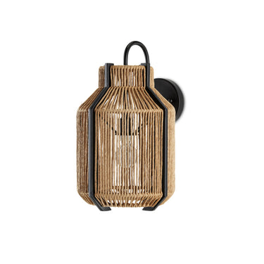 Currey & Company 5000-0203 Mali 1 Light Wall Sconce in Kraft Paper Twine/Satin Black 5
