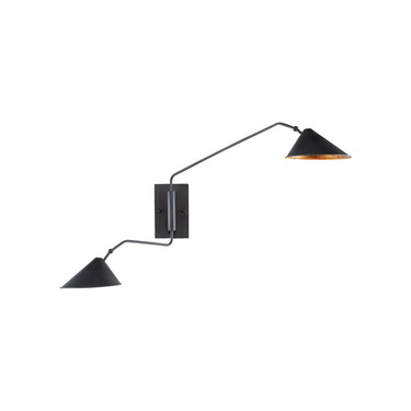 Currey & Company 5172 Serpa Double Wall Sconce in French Black/Gold Leaf 3