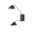 Currey & Company 5172 Serpa Double Wall Sconce in French Black/Gold Leaf 1