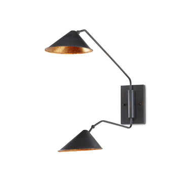 Currey & Company 5172 Serpa Double Wall Sconce in French Black/Gold Leaf 1