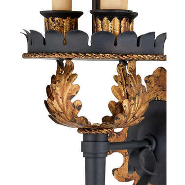 Currey & Company 5412 Duke Wall Sconce in Zanzibar Gold Leaf/Zanzibar Black 2
