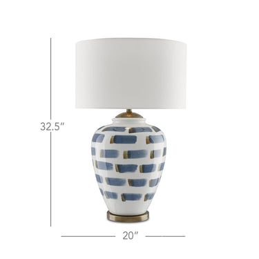 Currey & Company 6000-0019 Brushstroke Table Lamp in White/Blue/Antique Brass 3