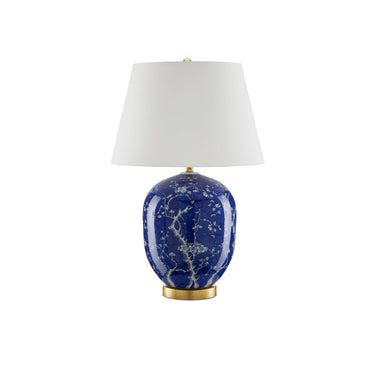 Currey & Company 6000-0793 Sakura 1 Light Table Lamp in Blue/White/Raffia 4