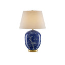 Currey & Company 6000-0793 Sakura 1 Light Table Lamp in Blue/White/Raffia 1