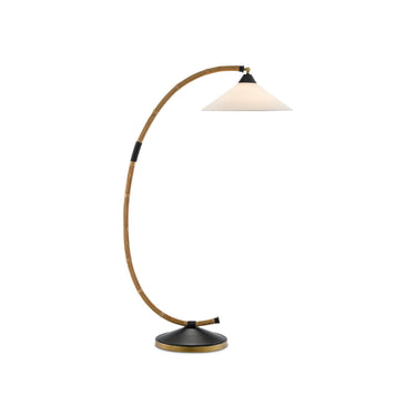 Currey & Company 8000-0088 Lisbon 1 Light Floor Lamp in Natural/Rattan/New Brass/Satin Black 1