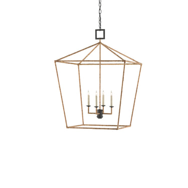 Currey & Company 9000-0-C1 Denison Rattan 4 Light Lantern in Mole Black/Natural Rattan 1