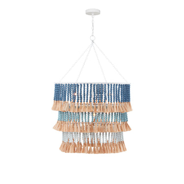 Currey & Company 9000-0-C10 St. Barts 7 Light Chandelier in Sugar White/Mist Blue/Demin Blue/Natural Rope 3