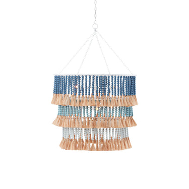 Currey & Company 9000-0-C10 St. Barts 7 Light Chandelier in Sugar White/Mist Blue/Demin Blue/Natural Rope 1