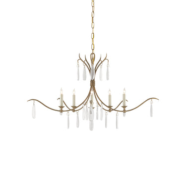 Currey & Company 9000-0-C4 Marshallia 6 Light Chandelier in Rustic Gold/Faux Rock Crystal 7