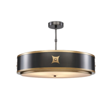 Currey & Company 9000-0171 Huntsman Pendant in Satin Black/Antique Brass/White 1