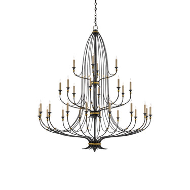 Currey & Company 9000-0213 Folgate Grande 28 Light Chandelier in French Black/Gold Leaf 1