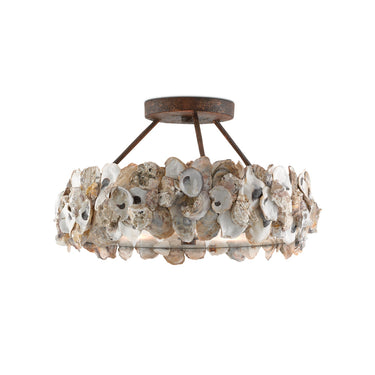 Currey & Company 9000-0265 Oyster Semi-Flush in Textured Bronze/Natural 1