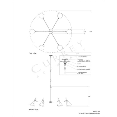 Currey & Company 9000-0311 Library 6 Light Chandelier in Oil Rubbed Bronze/Antique Brass 4