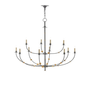 Currey & Company 9000-0331 Balladier 12 Light Chandelier in Hiroshi Gray/Contemporary Gold Leaf 3