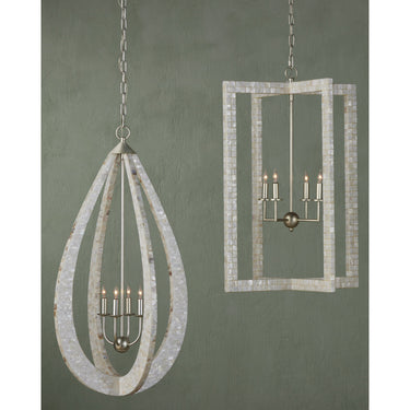 Currey & Company 9000-0575 Arietta Chandelier in Mother of Pearl/Contemporary Silver Leaf 9