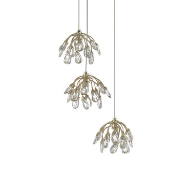 Currey & Company 9000-0668 Crystal Bud 3-Light Multi-Drop Pendant in Painted Silver/Contemporary Silver Leaf 4