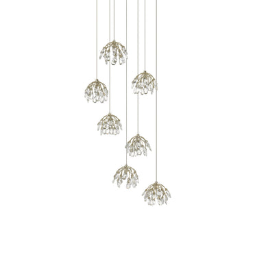 Currey & Company 9000-0669 Crystal Bud 7-Light Multi-Drop Pendant in Painted Silver/Contemporary Silver Leaf 4