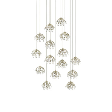 Currey & Company 9000-0670 Crystal Bud Round 15-Light Multi-Drop Pendant in Painted Silver/Contemporary Silver Leaf 4