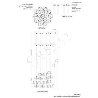 Currey & Company 9000-0670 Crystal Bud Round 15-Light Multi-Drop Pendant in Painted Silver/Contemporary Silver Leaf 6