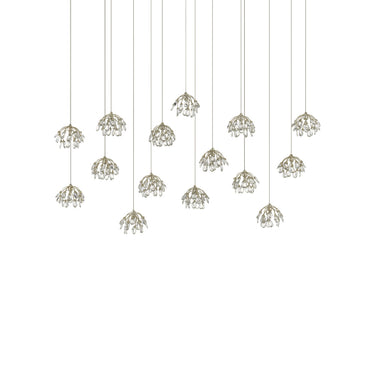 Currey & Company 9000-0671 Crystal Bud Rectangular 15-Light Multi-Drop Pendant in Painted Silver/Contemporary Silver Leaf 4