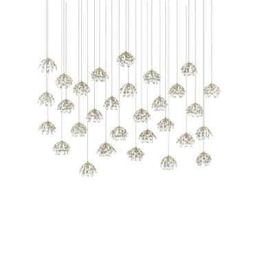 Currey & Company 9000-0672 Crystal Bud 30-Light Multi-Drop Pendant in Painted Silver/Contemporary Silver Leaf 4
