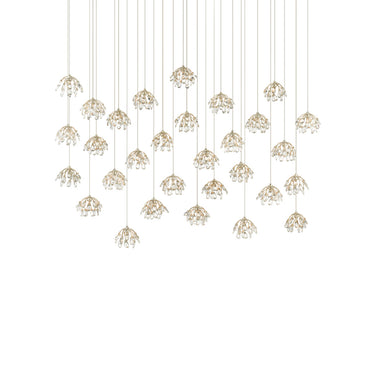 Currey & Company 9000-0672 Crystal Bud 30-Light Multi-Drop Pendant in Painted Silver/Contemporary Silver Leaf 1