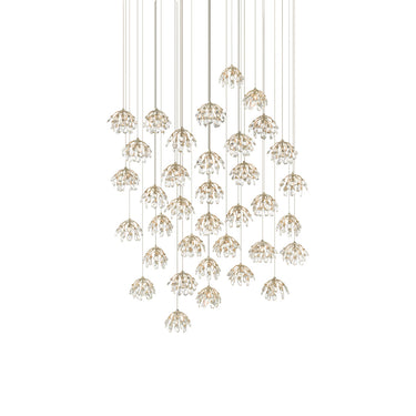 Currey & Company 9000-0673 Crystal Bud 36-Light Multi-Drop Pendant in Painted Silver/Contemporary Silver Leaf 1