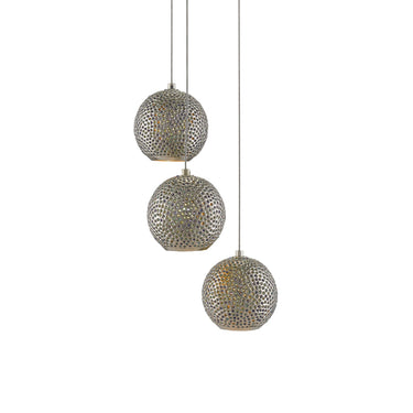 Currey & Company 9000-0682 Giro 3-Light Multi-Drop Pendant in Painted Silver/Nickel/Blue 1