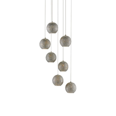 Currey & Company 9000-0683 Giro 7-Light Multi-Drop Pendant in Painted Silver/Nickel/Blue 1
