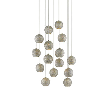 Currey & Company 9000-0684 Giro Round 15-Light Multi-Drop Pendant in Painted Silver/Nickel/Blue 1