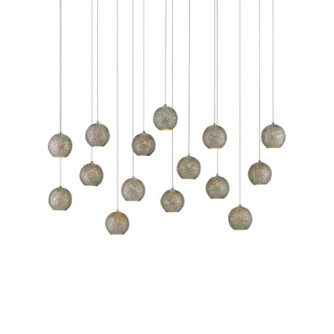 Currey & Company 9000-0685 Giro Rectangular 15-Light Multi-Drop Pendant in Painted Silver/Nickel/Blue 1