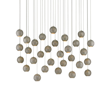 Currey & Company 9000-0686 Giro 30-Light Multi-Drop Pendant in Painted Silver/Nickel/Blue 1