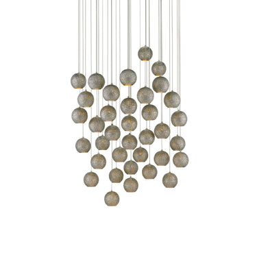 Currey & Company 9000-0687 Giro 36-Light Multi-Drop Pendant in Painted Silver/Nickel/Blue 1